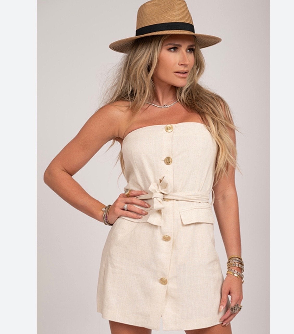 Nikkie strapless playsuit/jurk maat 38, Maat 38/40 (M), Beige, Ophalen of Verzenden, Zo goed als nieuw