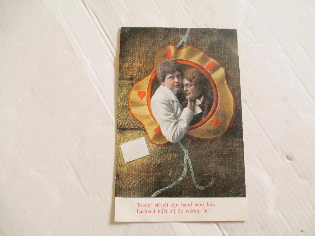 oude ansichtkaart stel in hartjes passe partout (2), Ophalen of Verzenden, Voor 1920, Gelopen