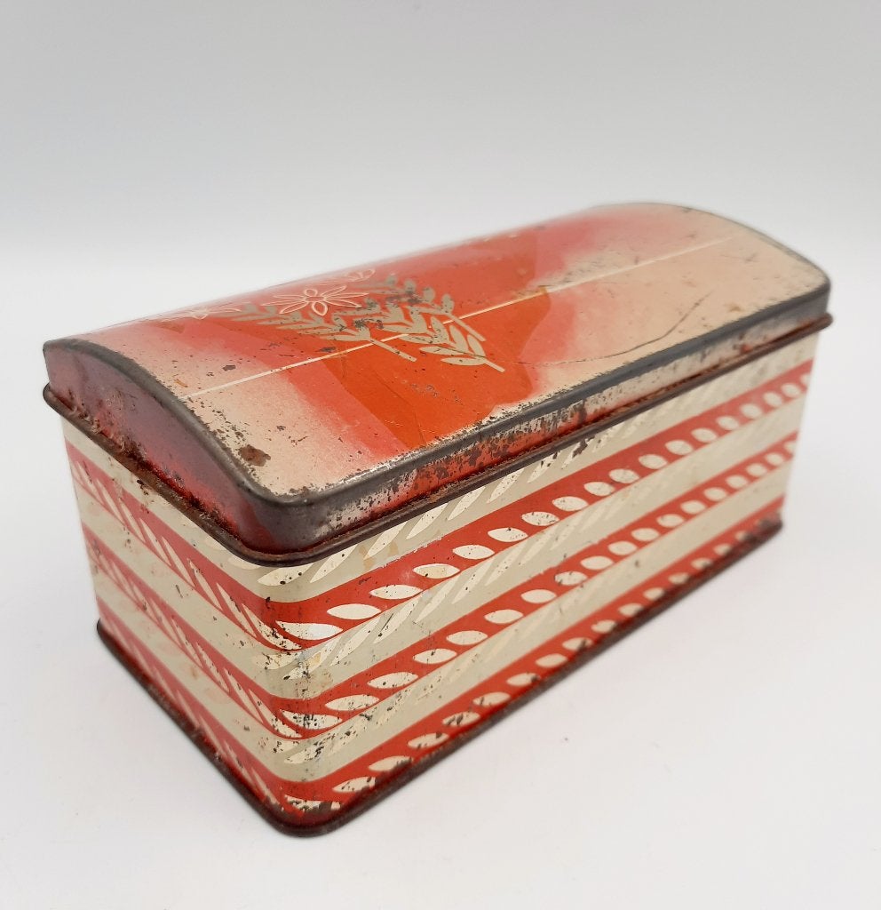 Vintage blik met gebogen deksel Albert Heijn | Rood met goud, Ophalen of Verzenden, Gebruikt, Thee, Overige merken