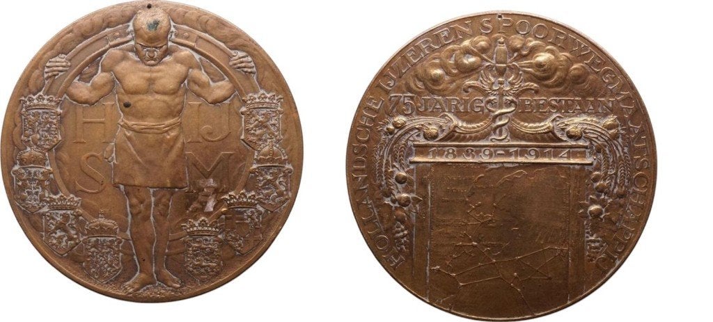 Penning 1914, Nederland, 75 jaar HIJSM, Ophalen of Verzenden, Brons, Nederland