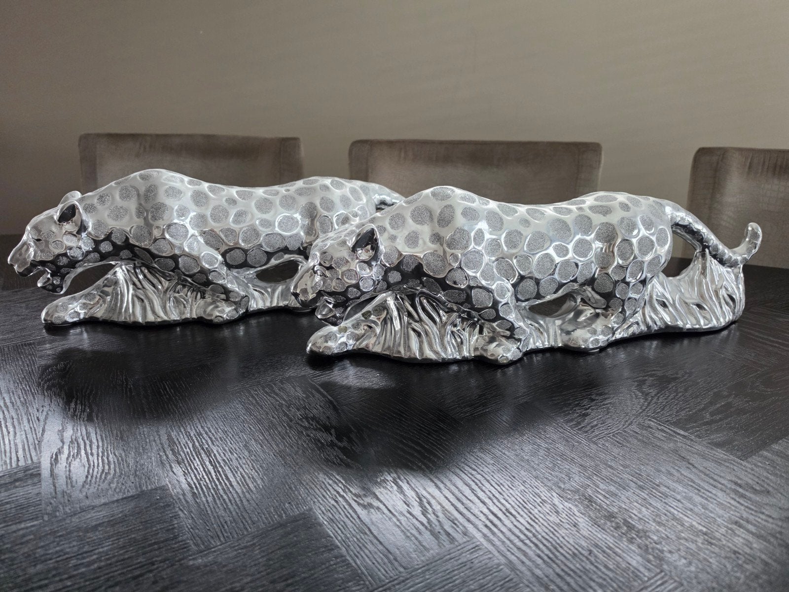 Decoratieve Panter Beelden - Zilverkleurig, Huis en Inrichting, Ophalen