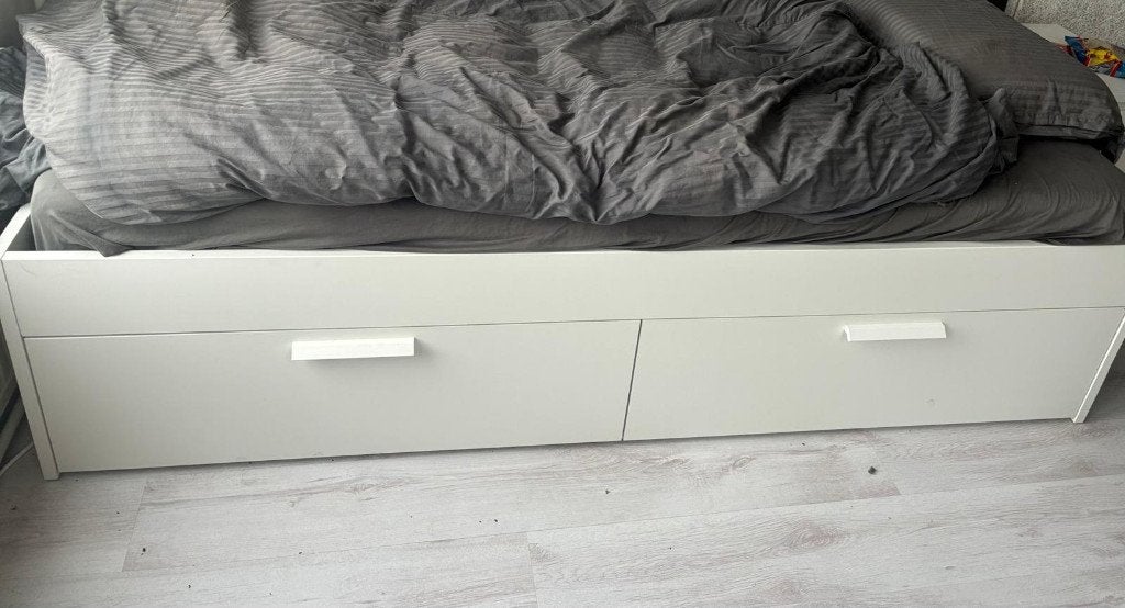 Bed met lades, Ophalen, 90 cm, Eenpersoons, Wit