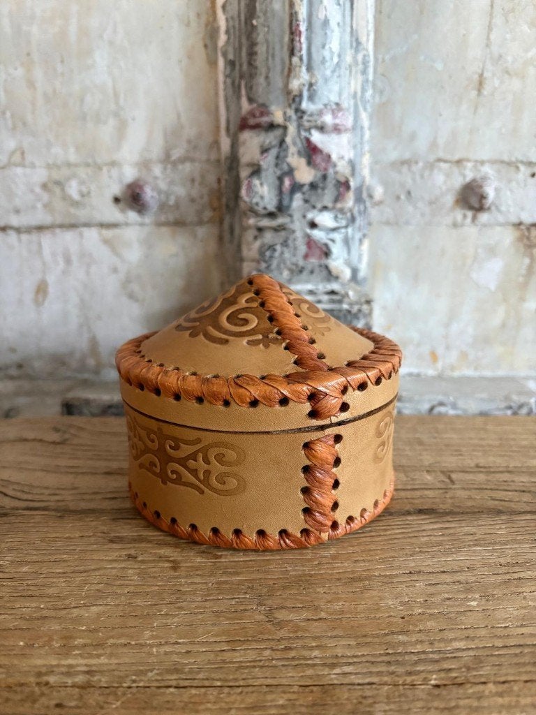 Kazakh Yurt Leather Box - juwelenbox van leer, Ophalen of Verzenden