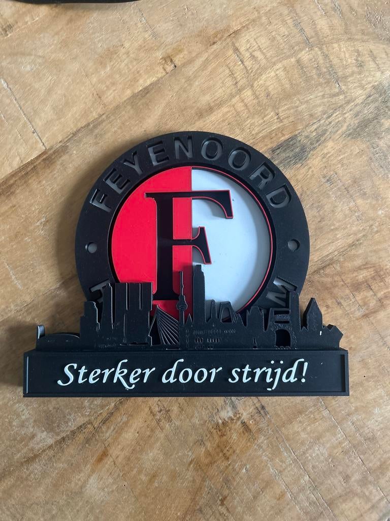3D geprint Feyenoord logo met skyline en tekst, Handgemaakt, Gebouwen, Nieuw, Meerkleurig