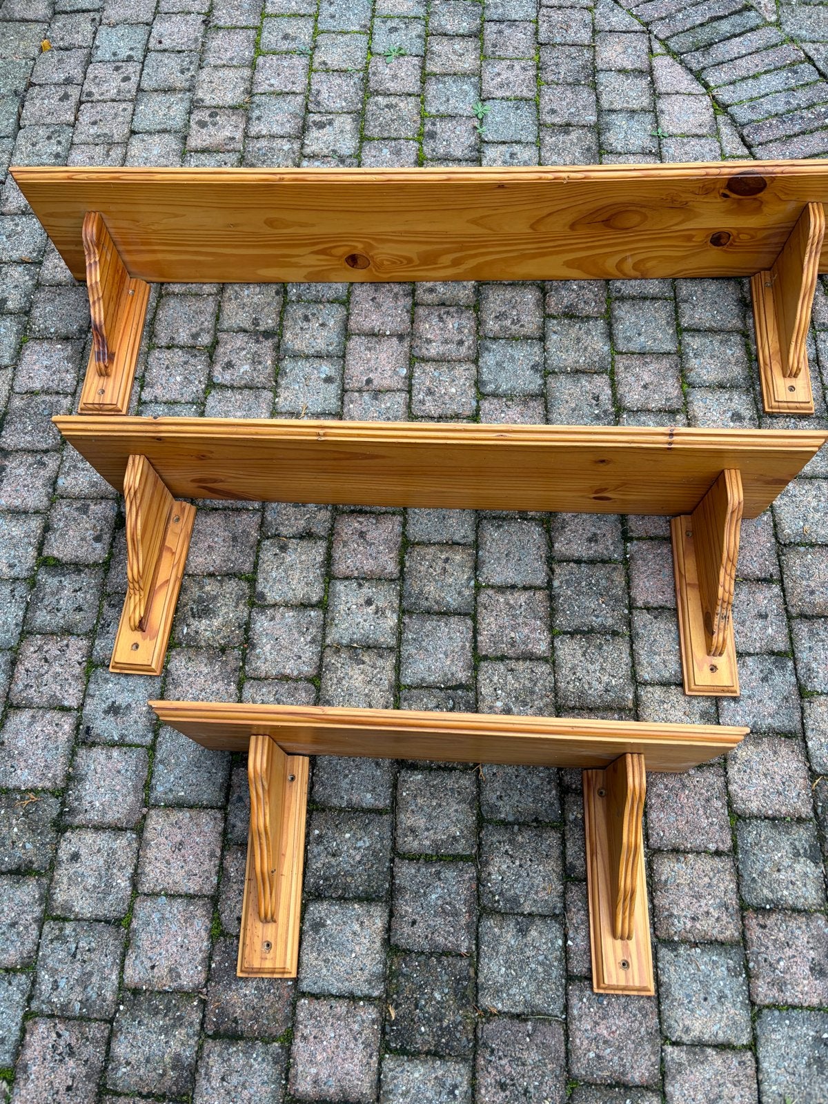 Set van 3 Grenen Boekenplanken met Plankdragers Jaren '60-'7, Ophalen, Met plank(en), Gebruikt, 100 tot 150 cm