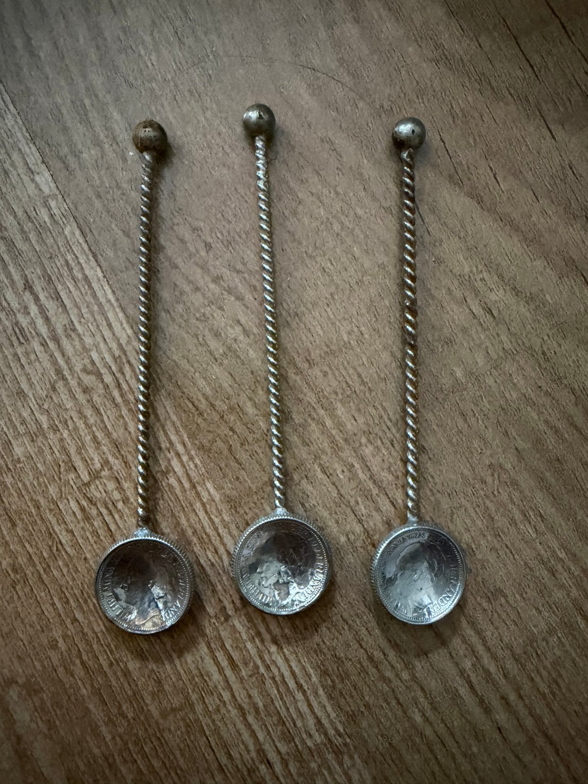 Set van 3 antieke zilveren lepeltjes met munt, Ophalen of Verzenden