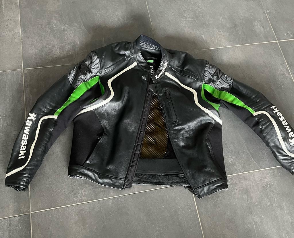 Motorpak leer (Kawasaki jas, Alpinestars broek), Motoren, Kleding | Motorkleding, Ophalen, Tweedehands, Combipak
