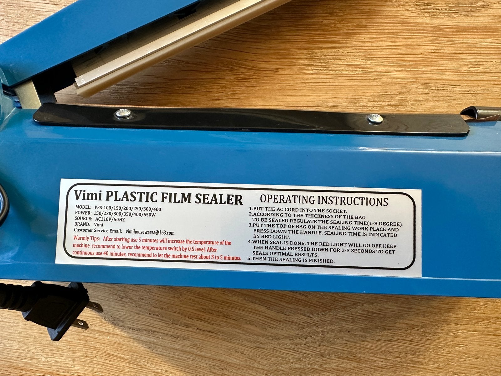 Vimi Plastic Film Sealer PFS-200 met Amerikaanse stekker, Huis en Inrichting, Ophalen of Verzenden