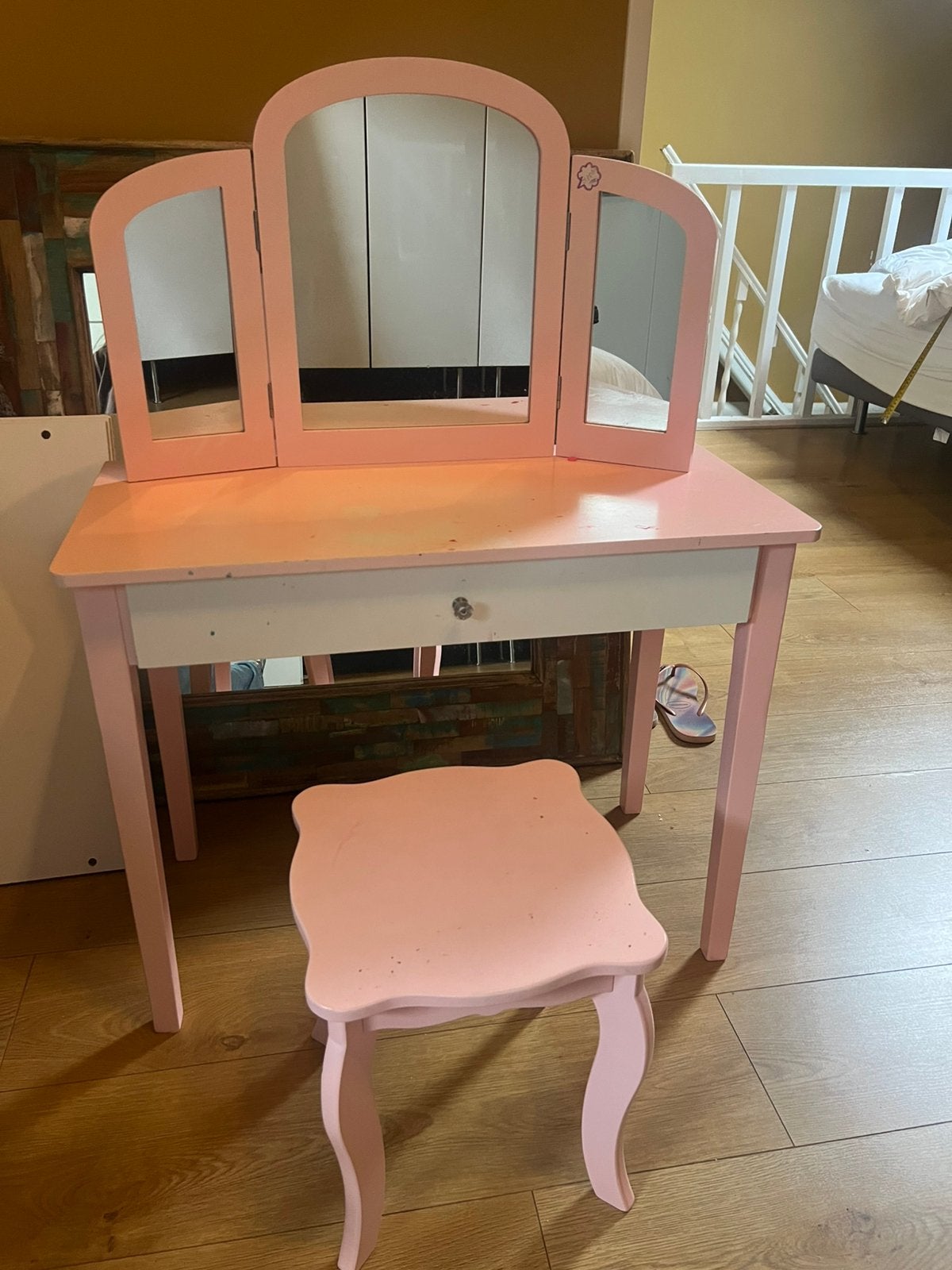 Roze kaptafel met krukje voor kinderen, Ophalen, Gebruikt, Tafel(s) en Stoel(en)