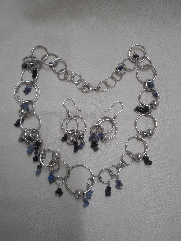 Zilveren set met stenen collier met oorbellen nr.634, Verzenden, Zo goed als nieuw, Zilver, Zilver