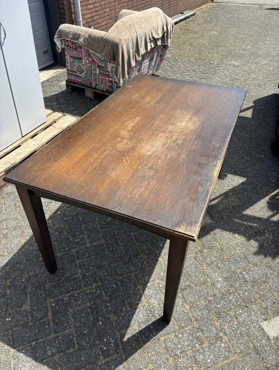 Strevige tafel met 4 comfortabele stoelen, Ophalen, Gebruikt, 4 tot 6 stoelen