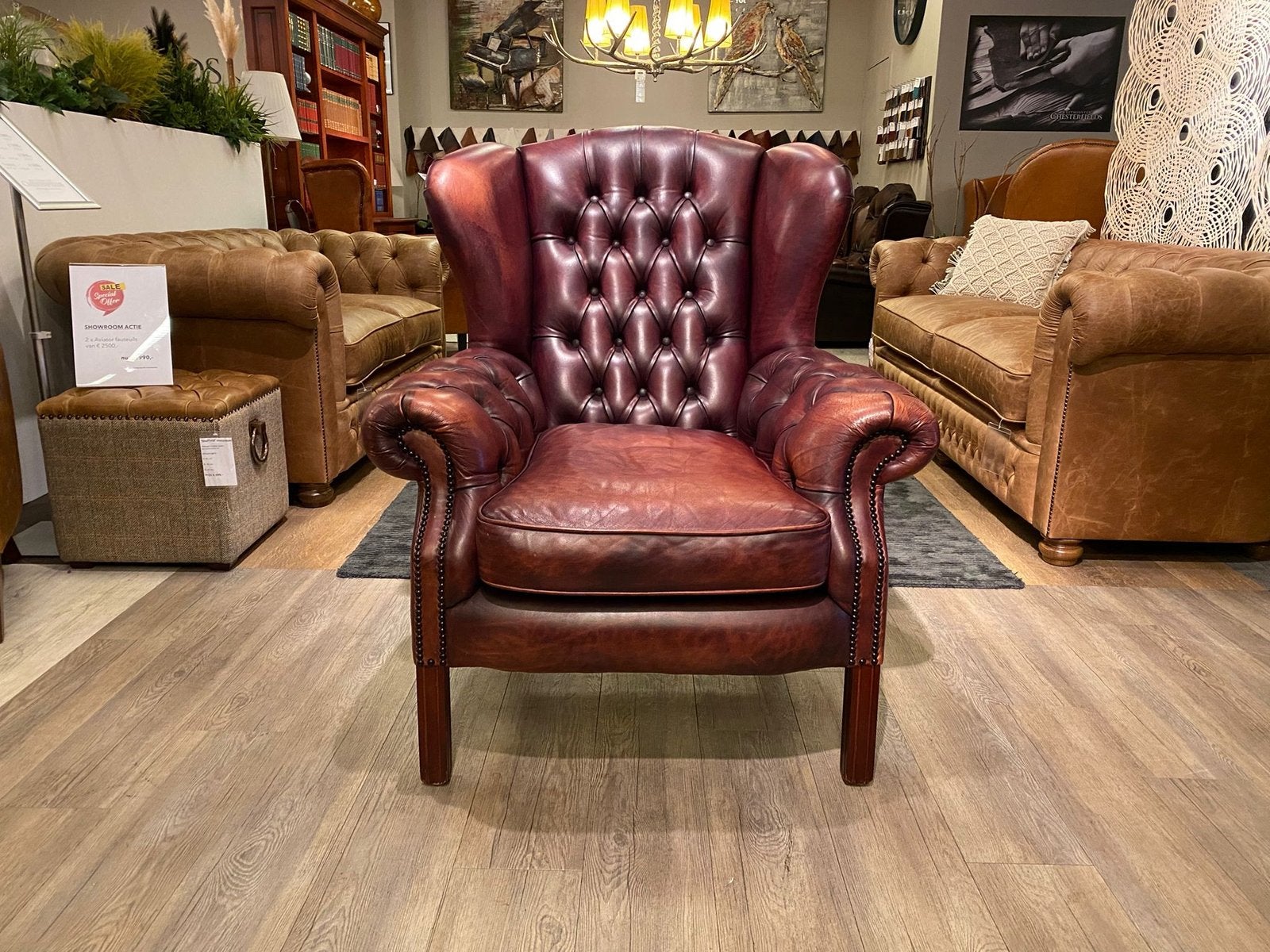 ENGELSE BENDIC CHESTERFIELD OOR FAUTEUIL rood BRUIN, Huis en Inrichting, Fauteuils, Ophalen of Verzenden, Gebruikt, 75 tot 100 cm