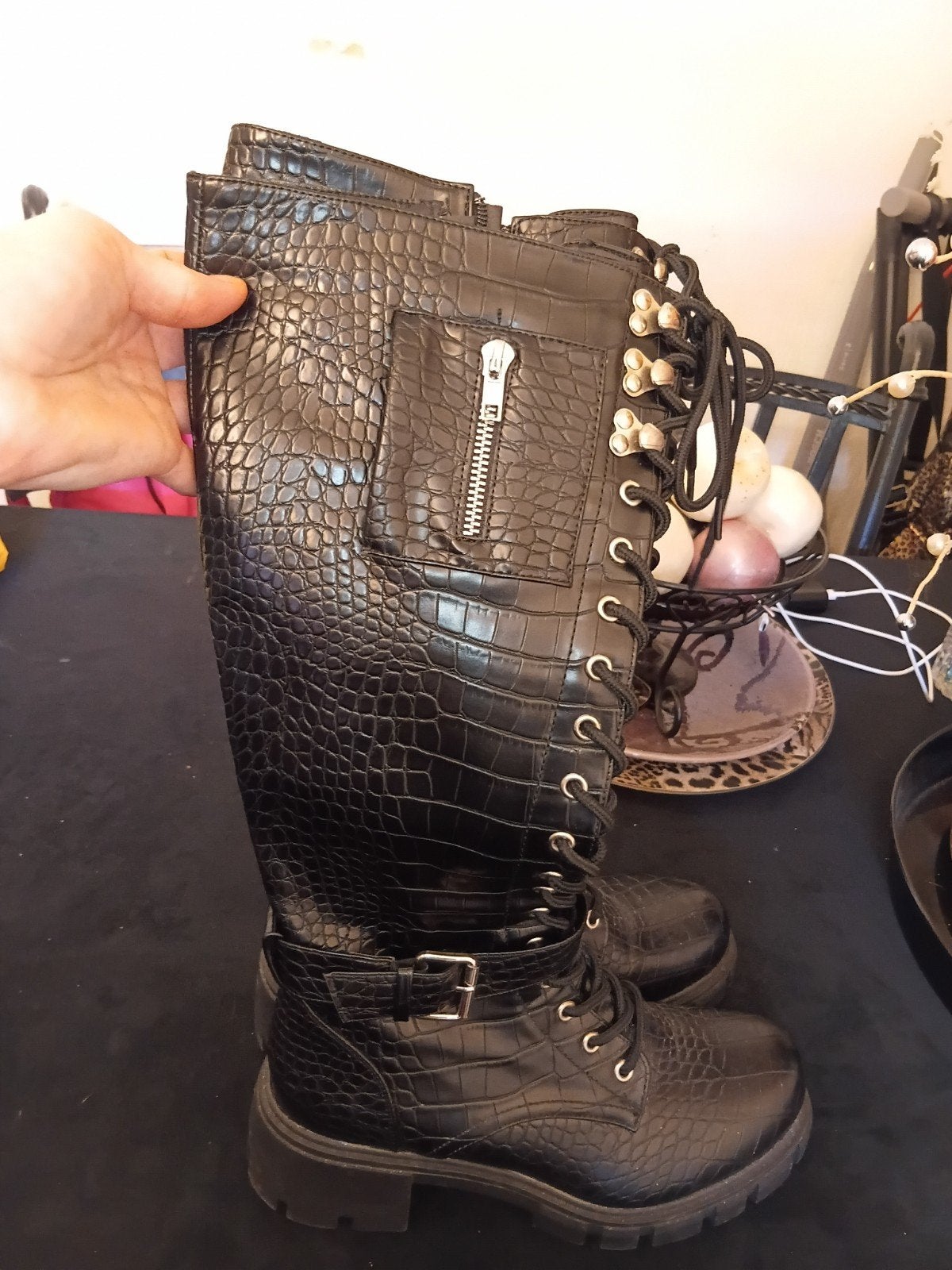 Day Vine hoge croco laarzen/ boots maat 41, Kleding | Dames, Schoenen, Ophalen, Hoge laarzen, Zwart, Zo goed als nieuw