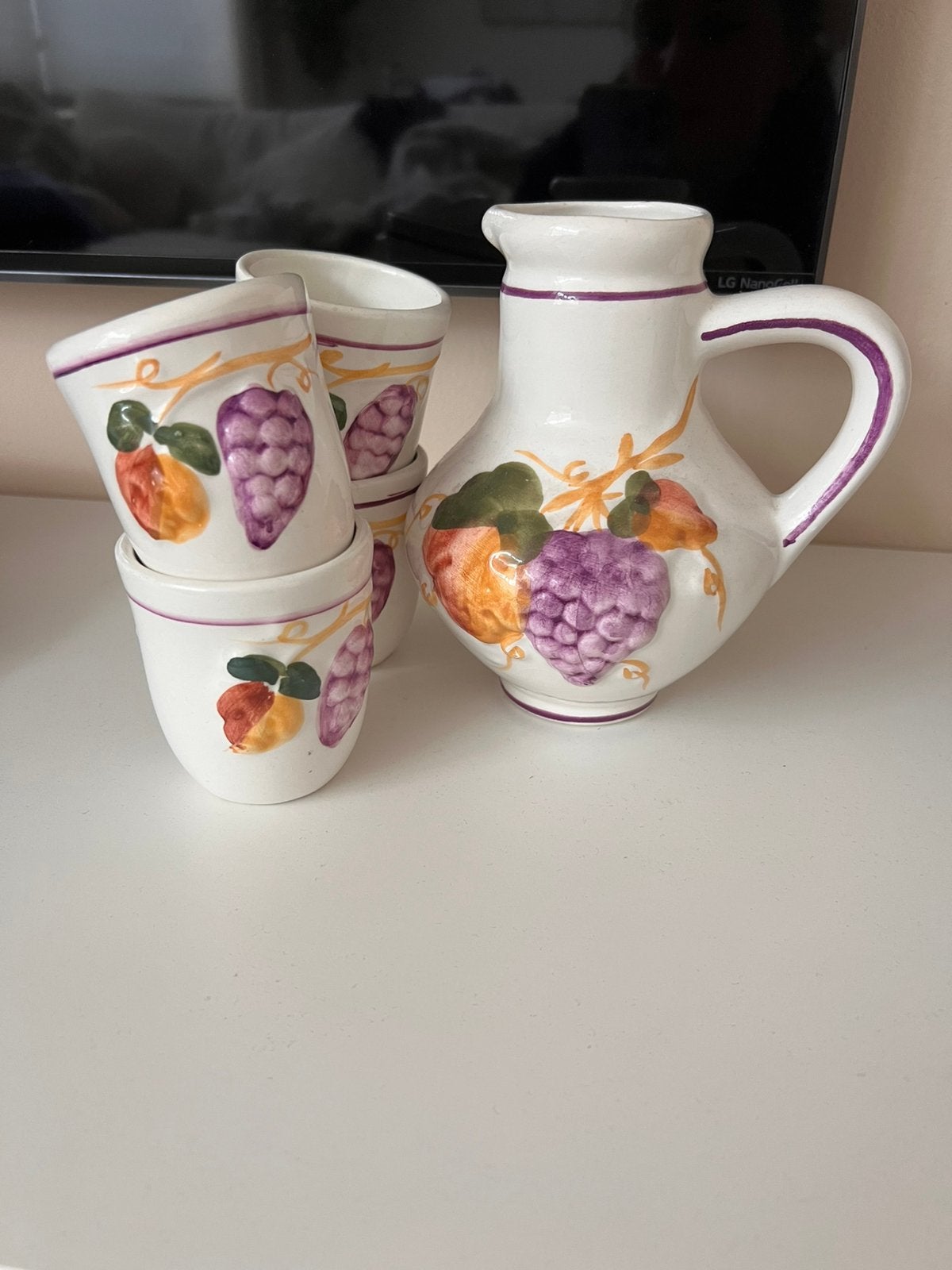 Brocante wijn set karaf fruit barbotine, Ophalen of Verzenden