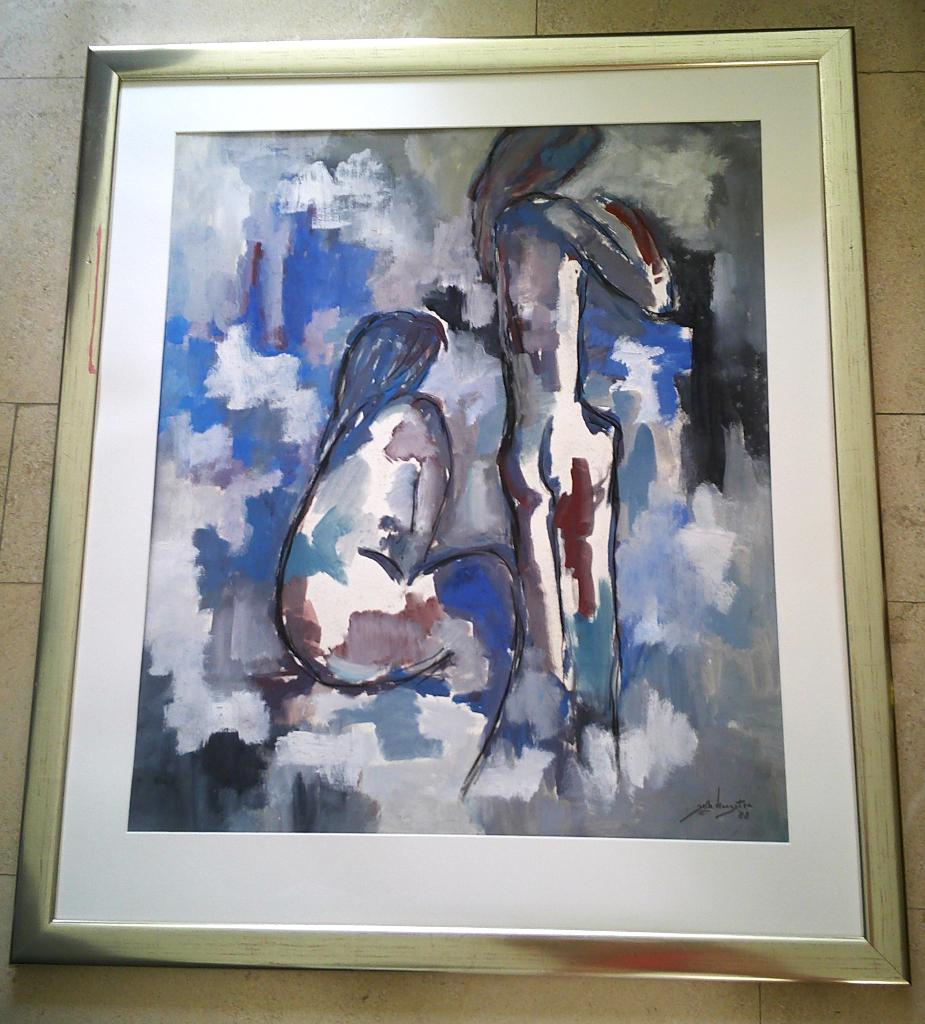 2 figuren naakt in abstract '88 - Jelle Hoogstra (1924-2003), Ophalen of Verzenden