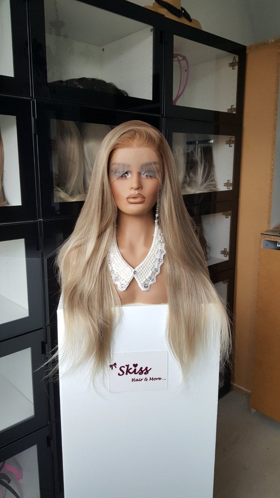 Luxe Lace Pruik: Uitgroei / Gemêleerd warm Blond / Punten, Ophalen of Verzenden, Nieuw, Pruik of Haarverlenging