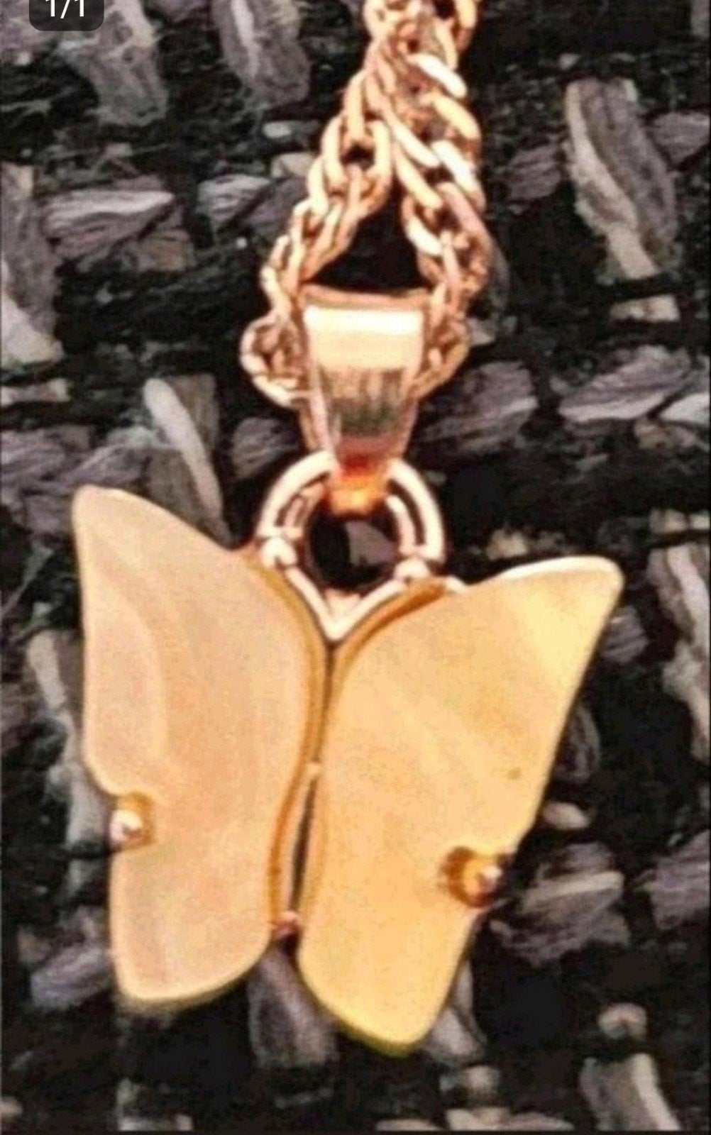 ketting gele akoya parel steen vlinder, Verzenden, Nieuw, Goud, Met hanger