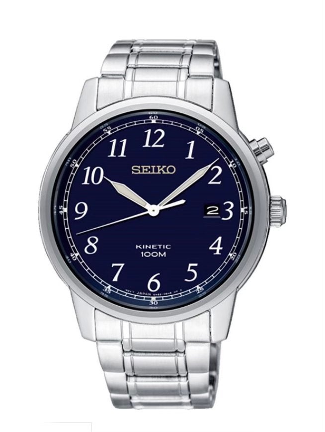 Gezocht Seiko Kinetic met blauwe wijzerplaat SKA777P1, Ophalen of Verzenden, Zo goed als nieuw, Staal, Seiko