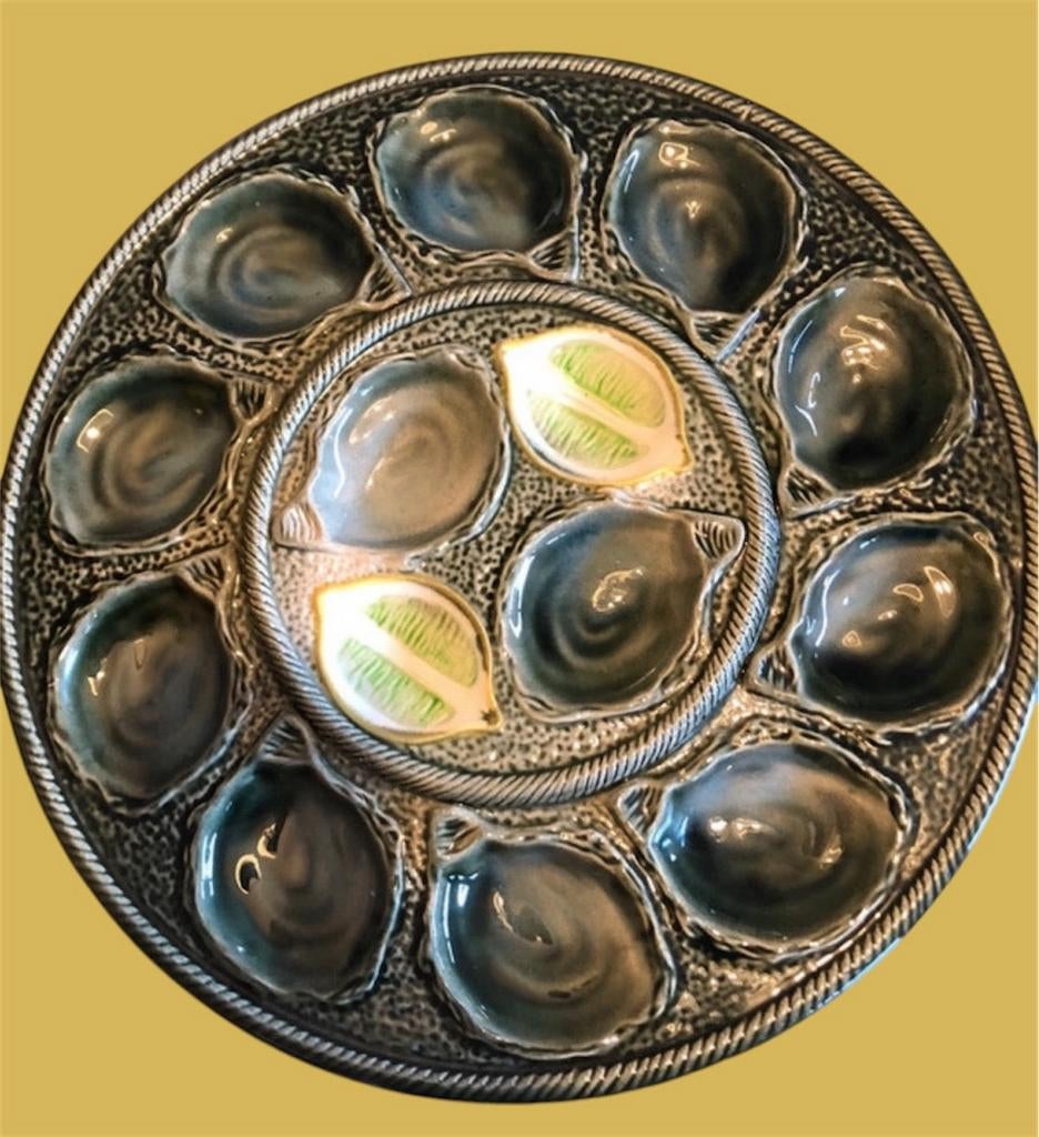 Oester plateau met gele citroentjes frans majolica, Verzenden