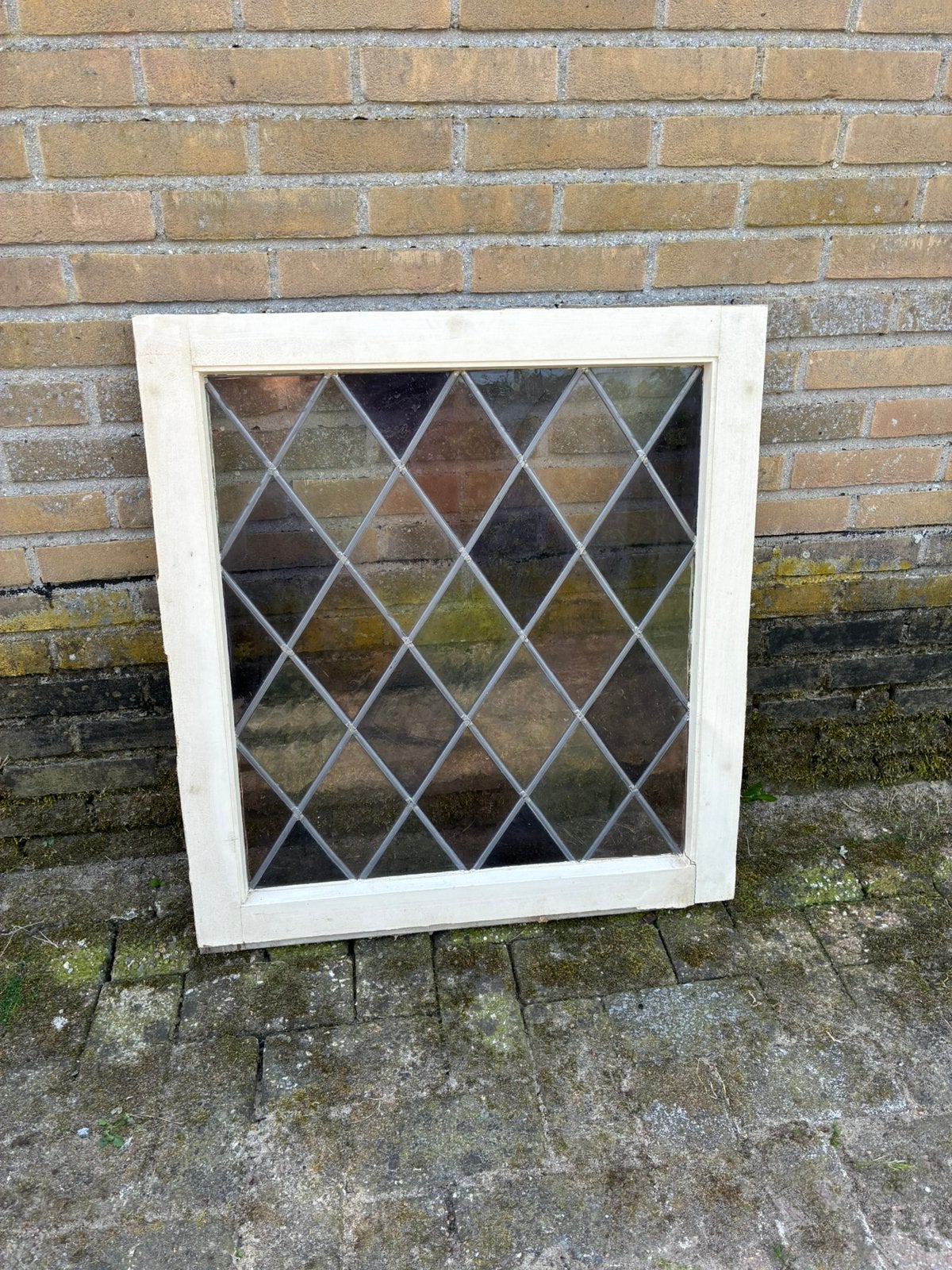 Antiek glas in lood raam - decoratief en uniek, Doe-het-zelf en Verbouw, Glas en Ramen, Gebruikt, Gevelraam of Ruit, 80 tot 120 cm
