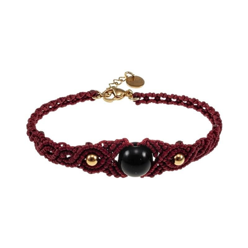 Armband Dames Verguld RVS Bordeauxrood Micro-Macramé Armband, Overige materialen, Birgitta-Gracht 33, 6465 EL Kerkrade, Nederland
