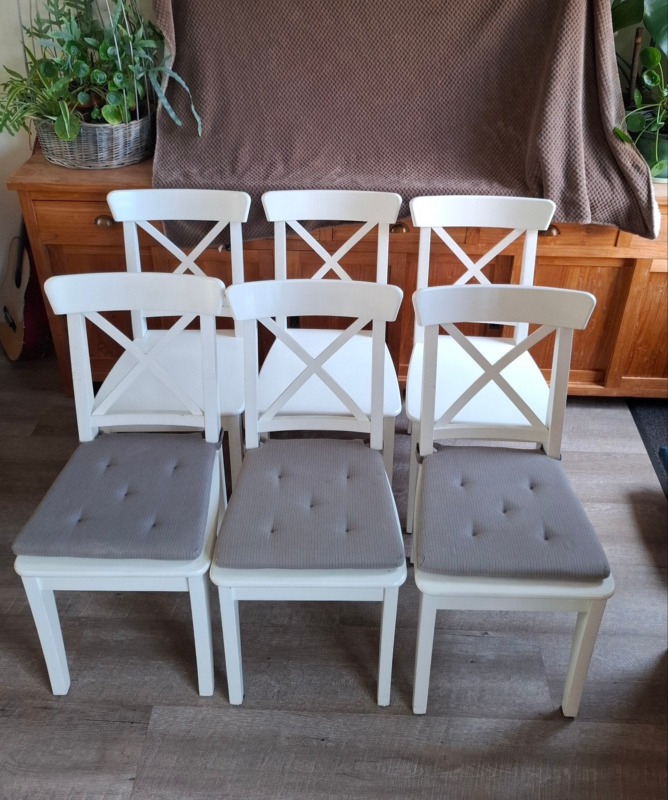 Ikea Ingolf stoelen set van 6 of los, Huis en Inrichting, Ophalen, Wit, Zo goed als nieuw, Vijf, Zes of meer stoelen