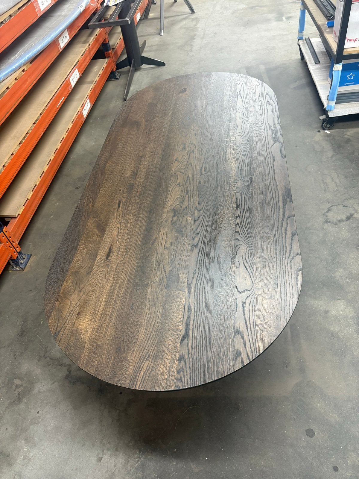 Eiken massief eettafel plat ovaal 200x90 cm walnut 2x brown, Ophalen, Eikenhout, Zo goed als nieuw, 150 tot 200 cm