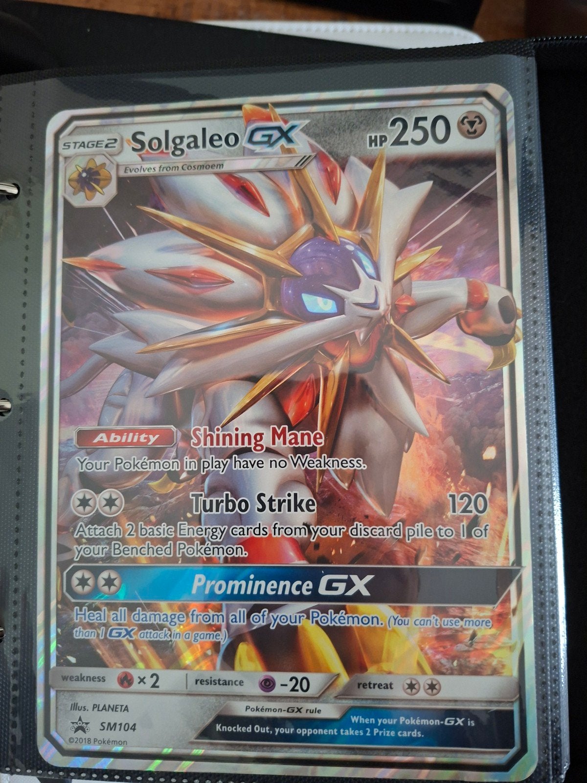 Pokémon Kaart Solgaleo GX SM104 Jumbo, Ophalen of Verzenden, Zo goed als nieuw, Losse kaart