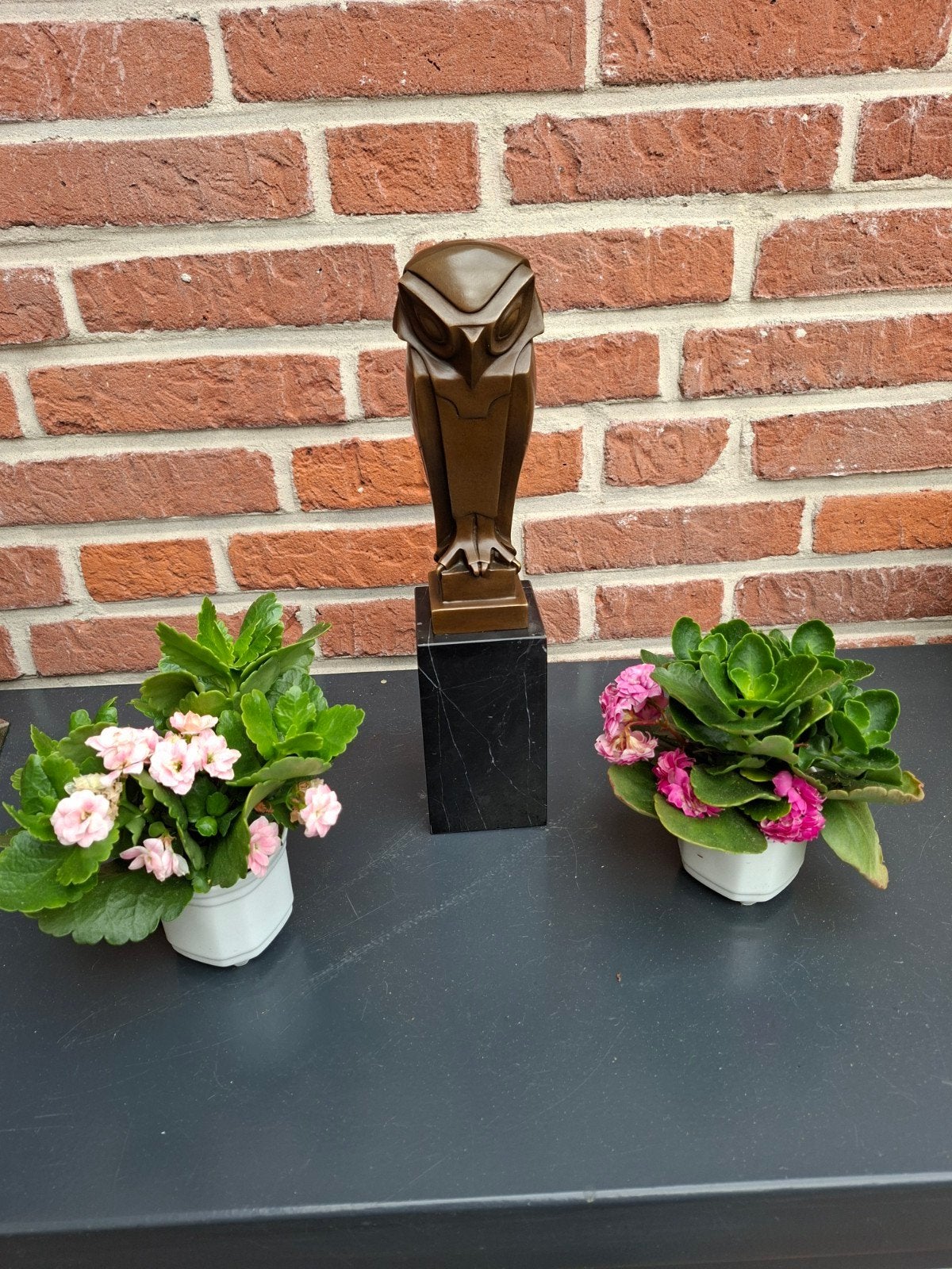 Art Deco Uil Bronzen Beeld op Marmeren Sokkel - Gesigneerd, Ophalen of Verzenden, Brons, Beeld