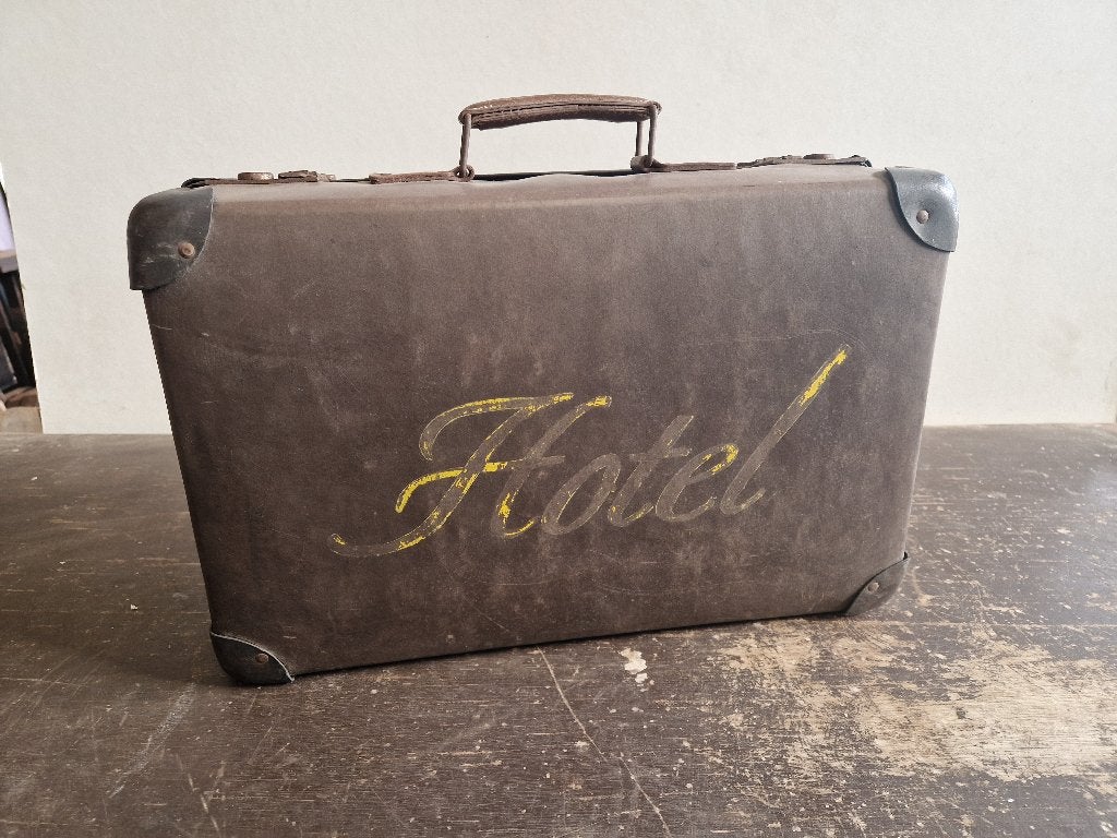 Antieke reiskoffer vulcan fiber 44x28x15cm, Ophalen of Verzenden