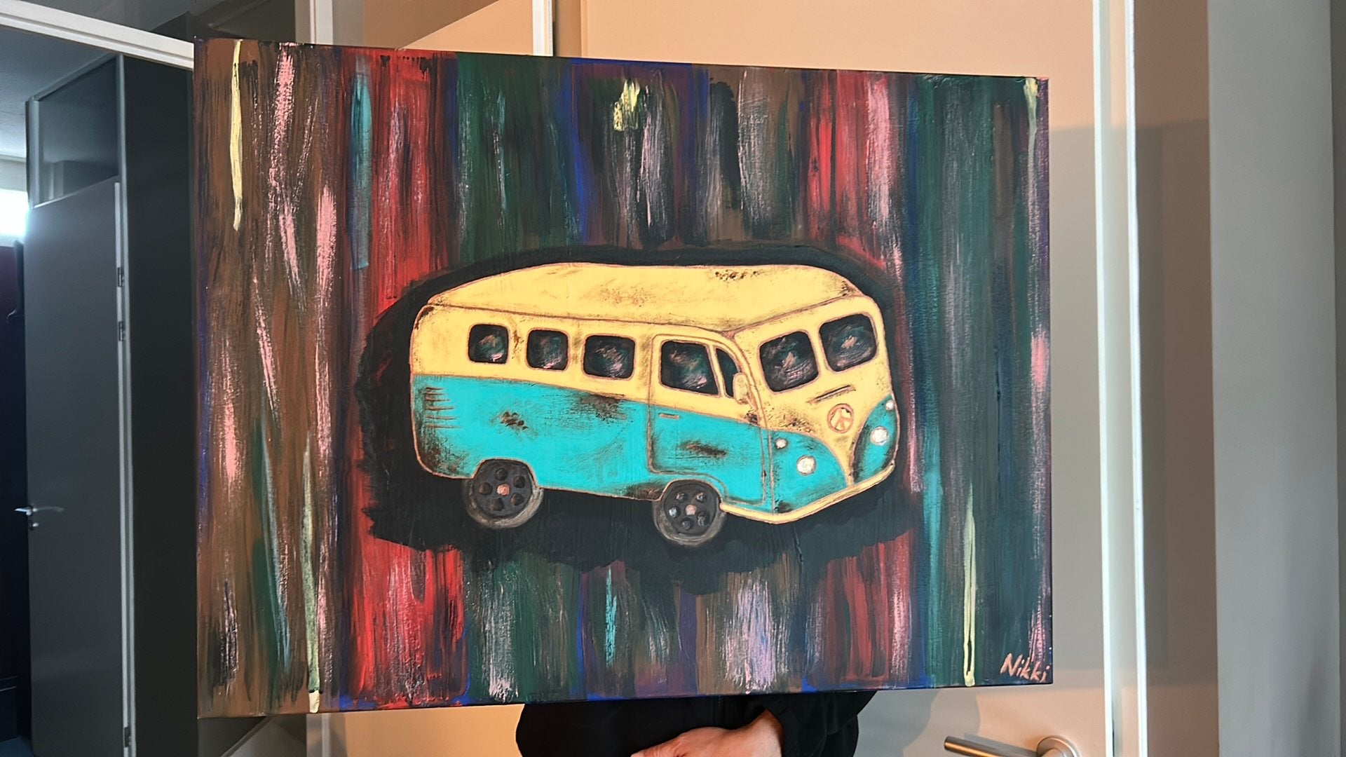Op Canvas geschilderde Volkswagen bus retro, Ophalen