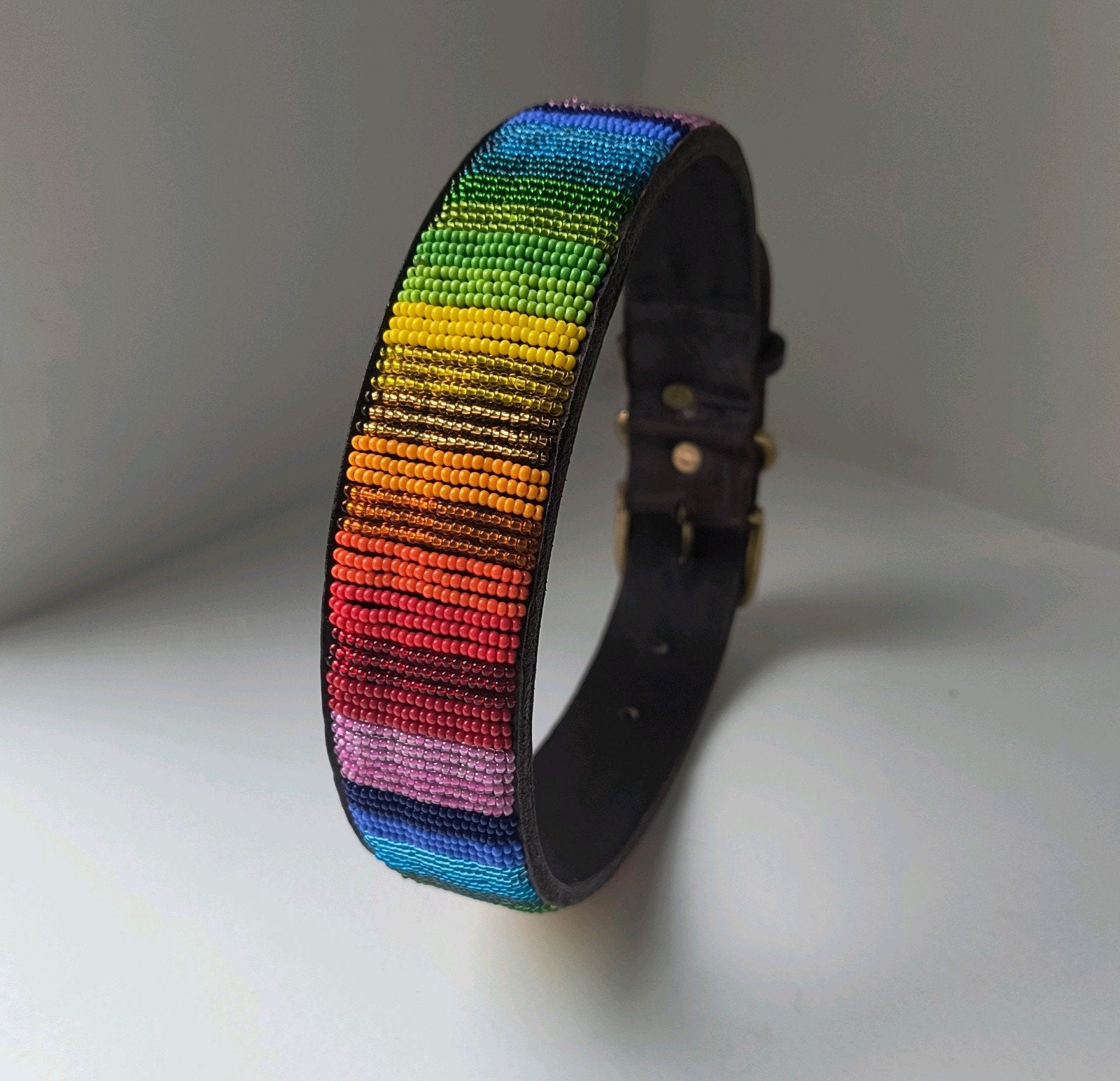 Handgemaakte leren hondenhalsband met kralen – XL, Ophalen of Verzenden, Nieuw