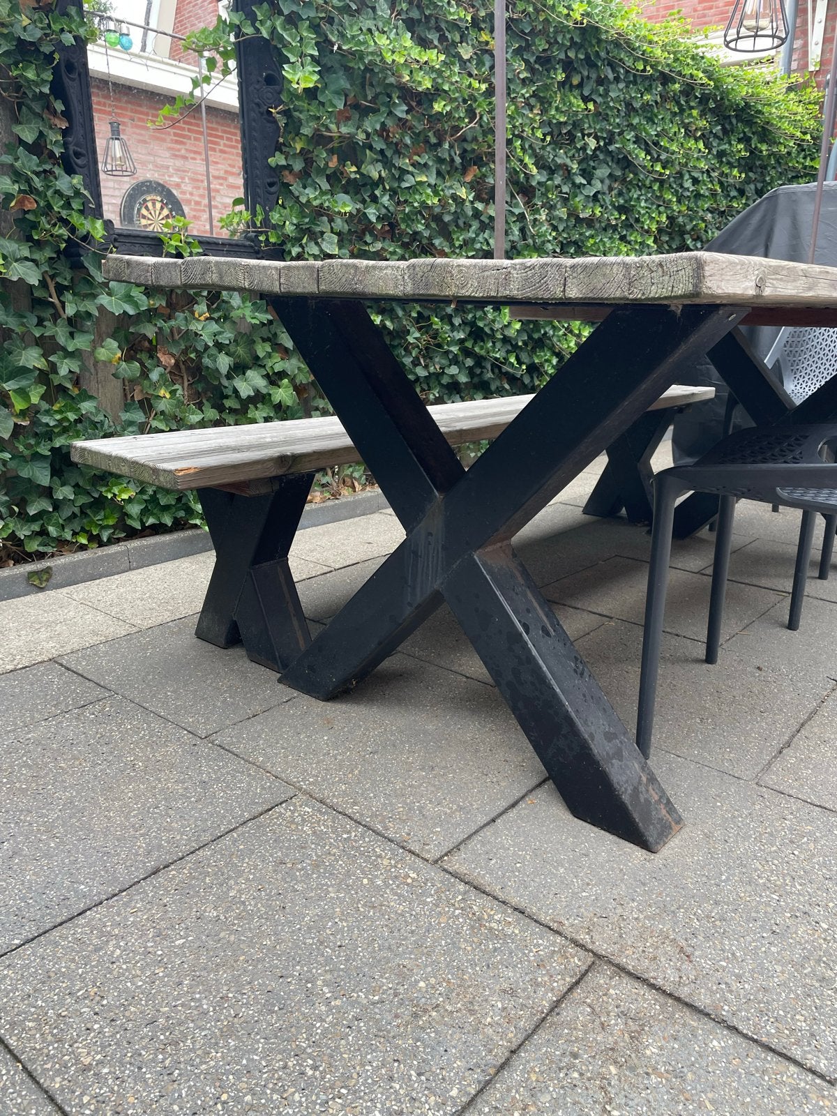 Tuintafel met bankje - opknapper, Ophalen, Gebruikt, Rechthoekig, Hout