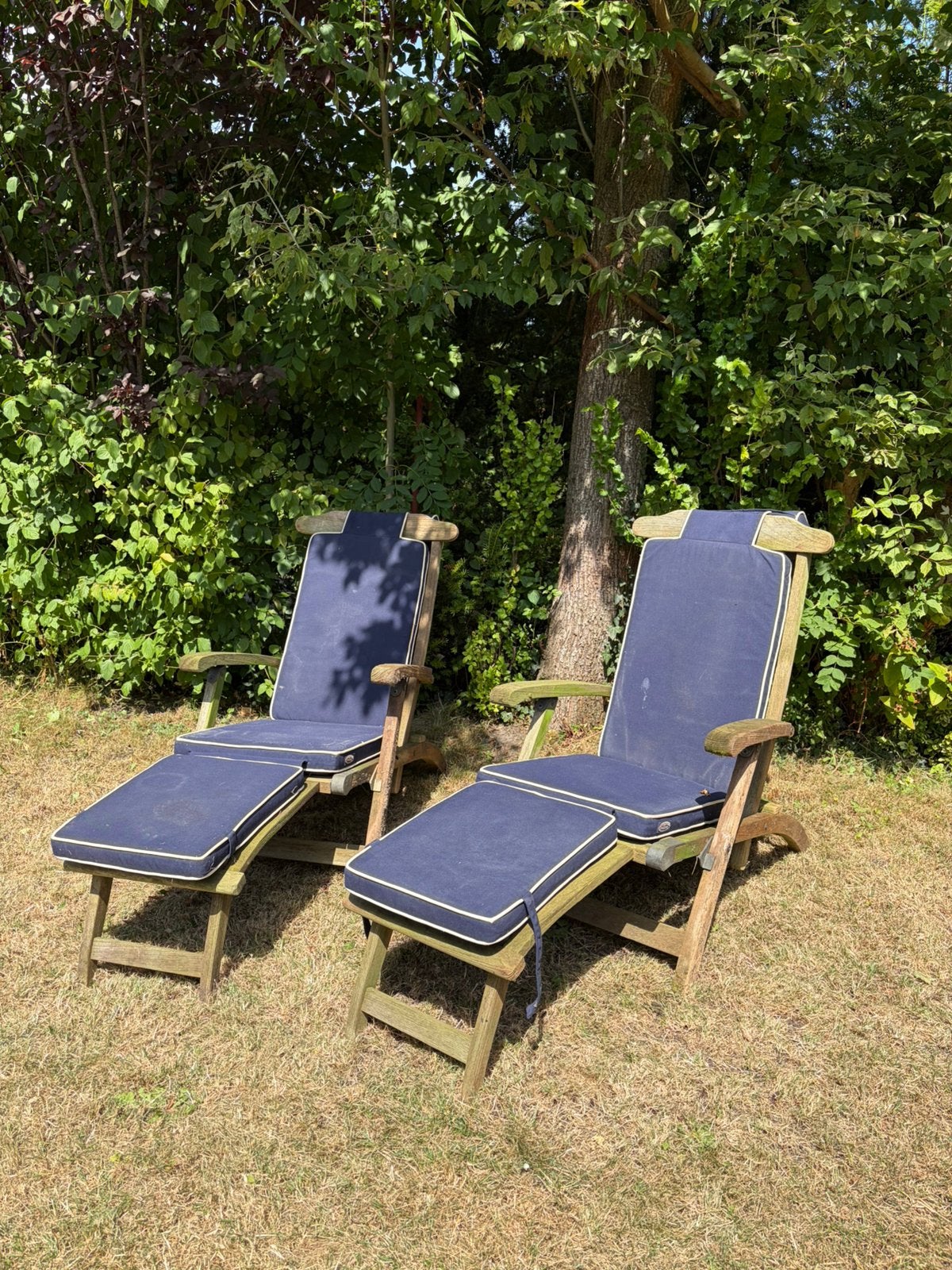 Teak & Garden deckchairs / teakhouten loungestoelen +kussens, Tuin en Terras, Ophalen, Gebruikt, Teakhout, Verstelbaar