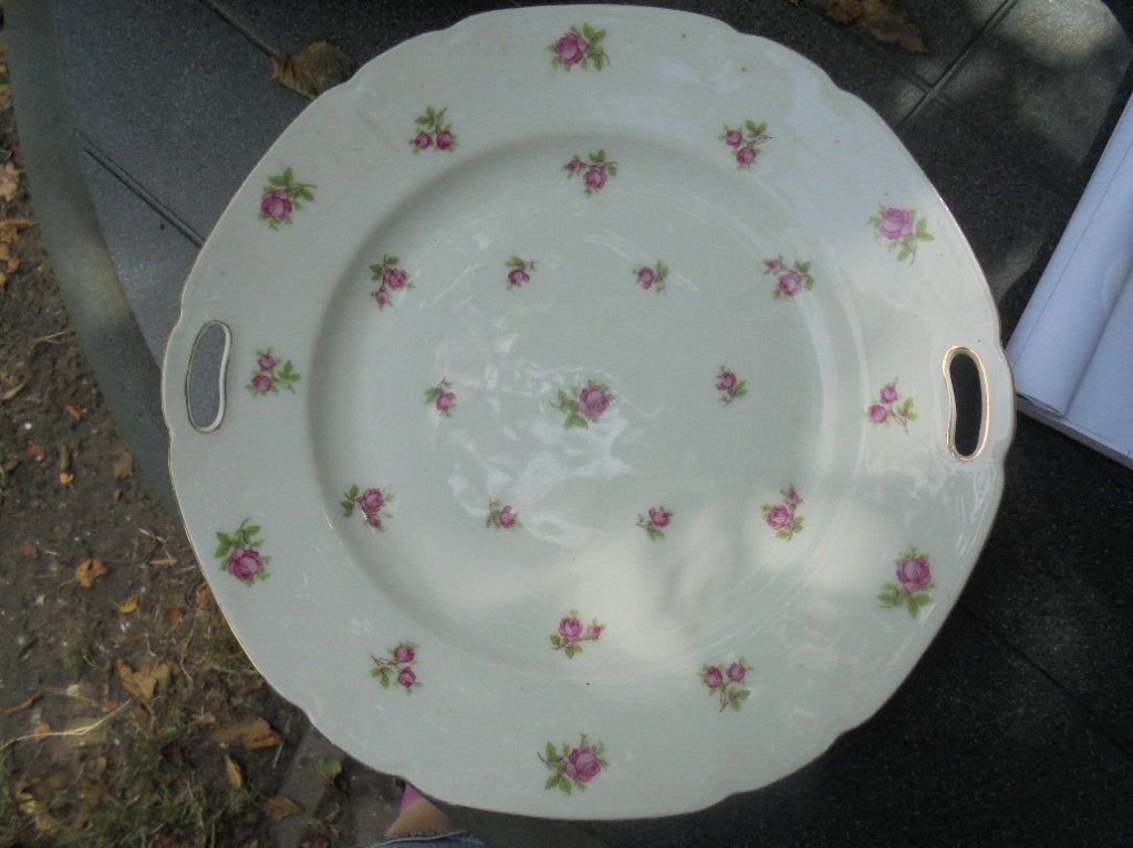Gebakschaal Victoria Czechoslovakia vol kleine roze roosjes, Ophalen of Verzenden