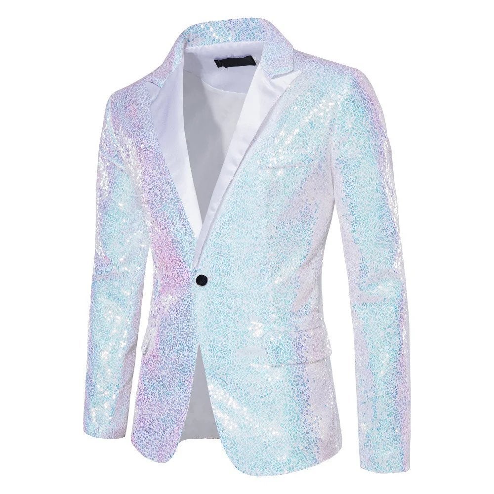 Heren wit blauw paars glitter colbert / blazer pailletten, Verzenden, Nieuw, Overige maten, Overige kleuren