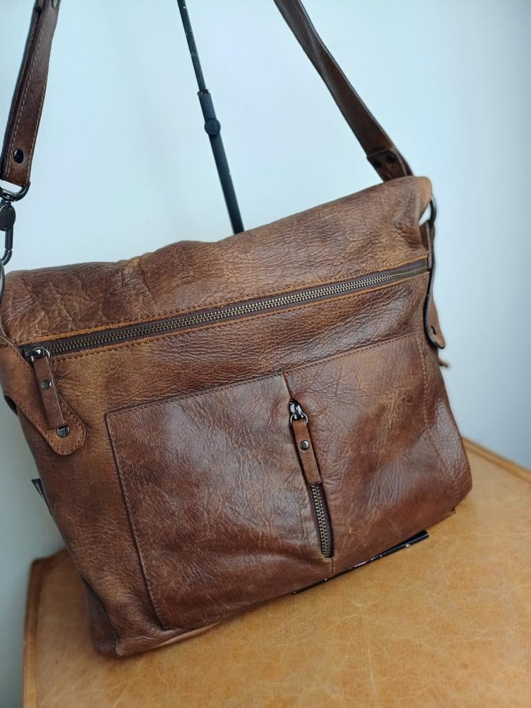 Prachtige bruin leren vintage tas Fred de la Bretoniere, Ophalen of Verzenden, Bruin