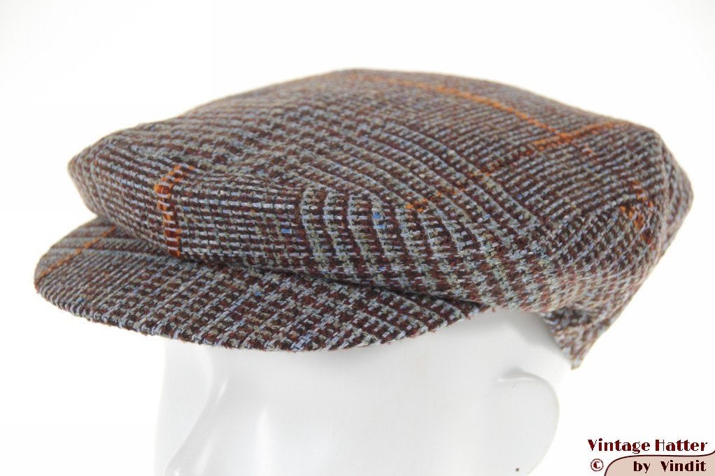 Platte pet Borsalino Doria blauw bruin met drukknoop 54 = XS, Borsalino, Nieuw, Ophalen of Verzenden, Pet