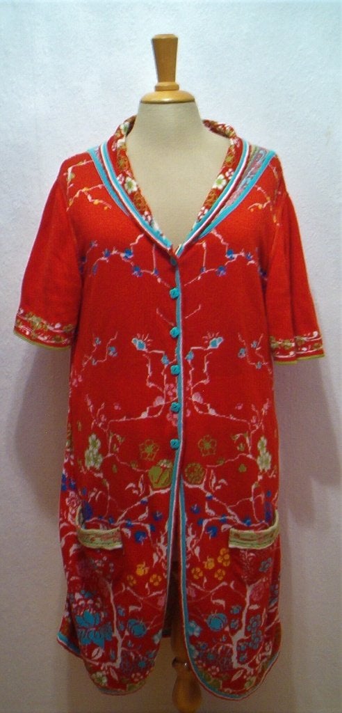 Rood katoenen print vest van Ivko! L, Kleding | Dames, Verzenden, Zo goed als nieuw, Maat 42/44 (L), Meerkleurig