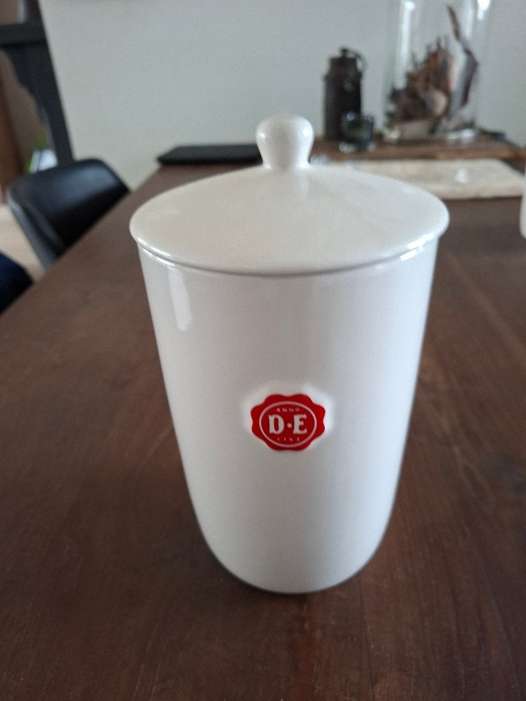 1 prima hoge Douwe Egberts aardewerk pot met deksel, Ophalen, Overige typen, Zo goed als nieuw, Overige stijlen