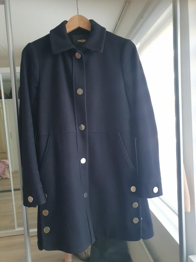 Donkerblauwe maje jas, Ophalen of Verzenden, Zo goed als nieuw, Maat 36 (S), Blauw