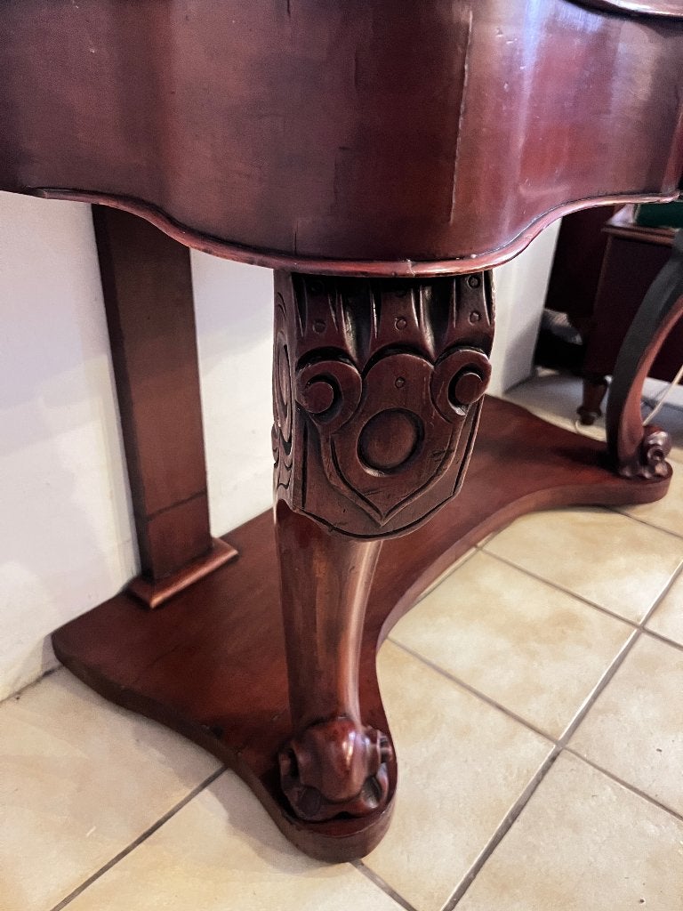 antiek mahonie Engelse kaptafel met spiegel, 105 cm breed, De doofpot, 100 tot 150 cm, Antiek klassiek, 100 tot 150 cm