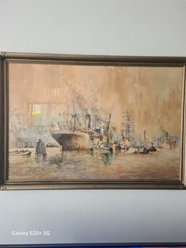 Olieverfschilderij havengezicht M. de Jongere, Antiek en Kunst, Ophalen