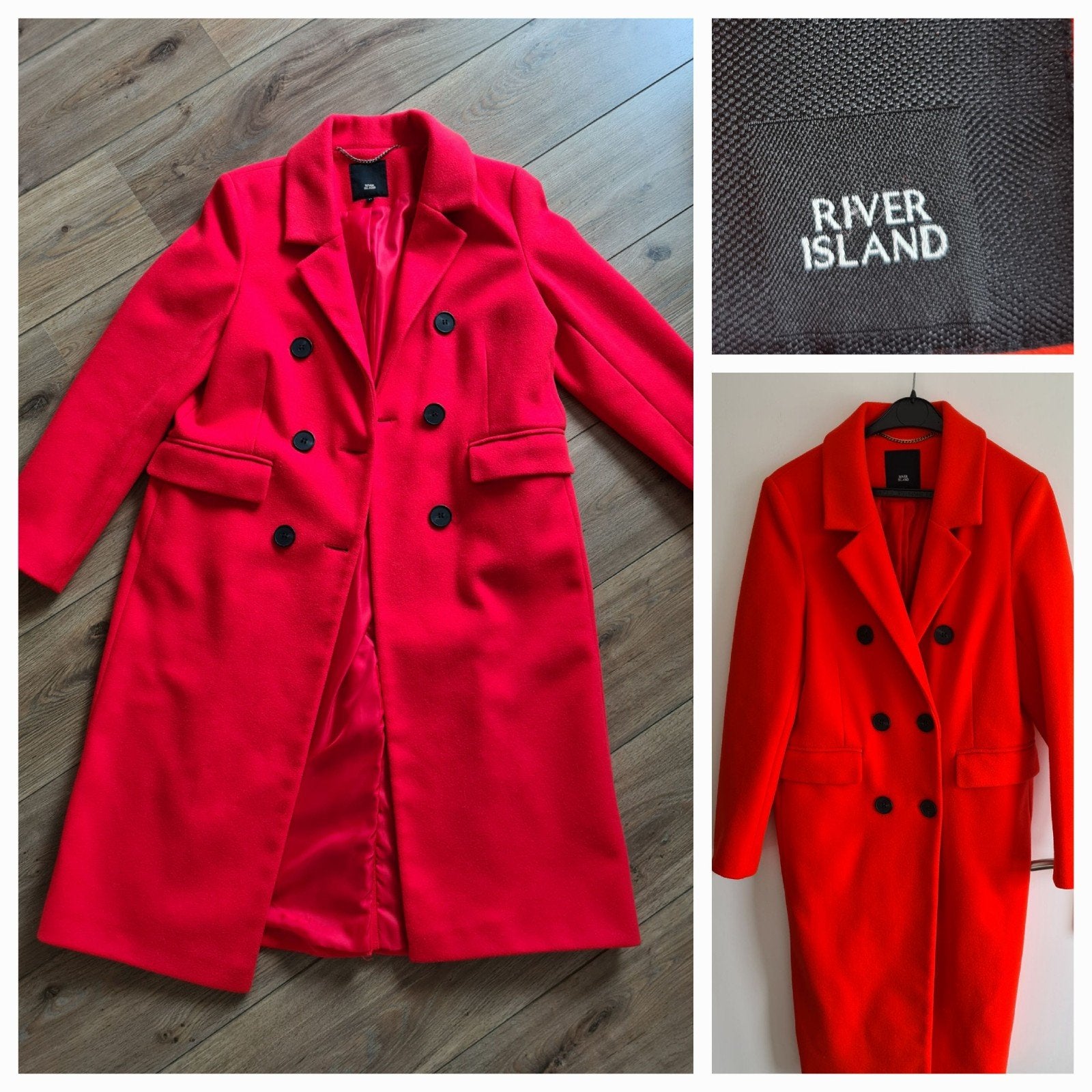 Mooie lange rode jas van River Island Maat L, River Island, Maat 42/44 (L), Ophalen of Verzenden, Zo goed als nieuw