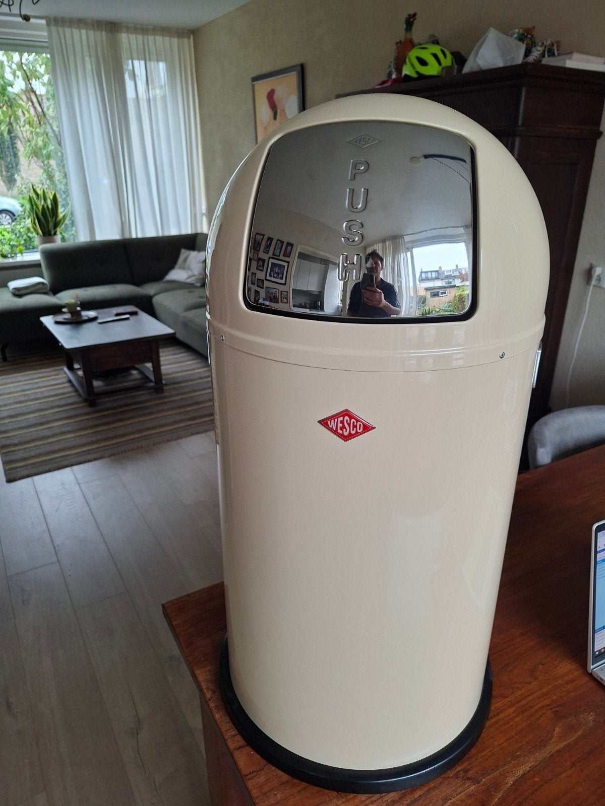 Wesco Pushboy Afvalemmer - Crème - 50 Liter, 40 liter of meer, Ophalen of Verzenden, Zo goed als nieuw, 75 – 100