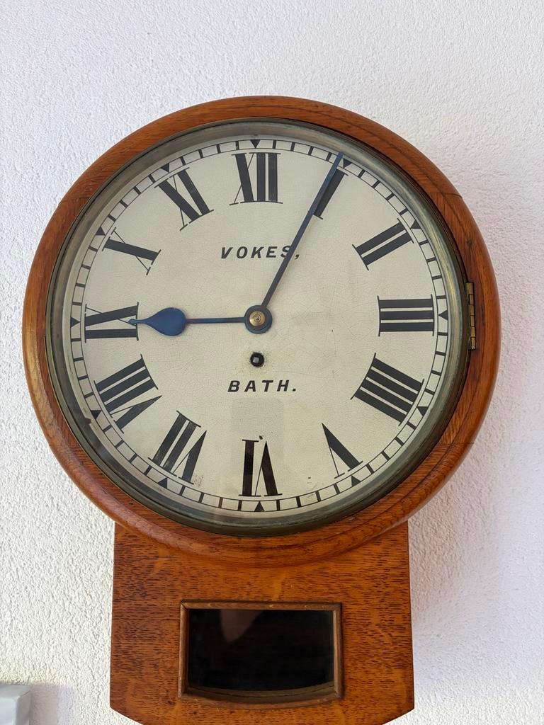 Antieke Engelse Pubklok, Eiken, 'Dropdial', ca. 1900, Ophalen