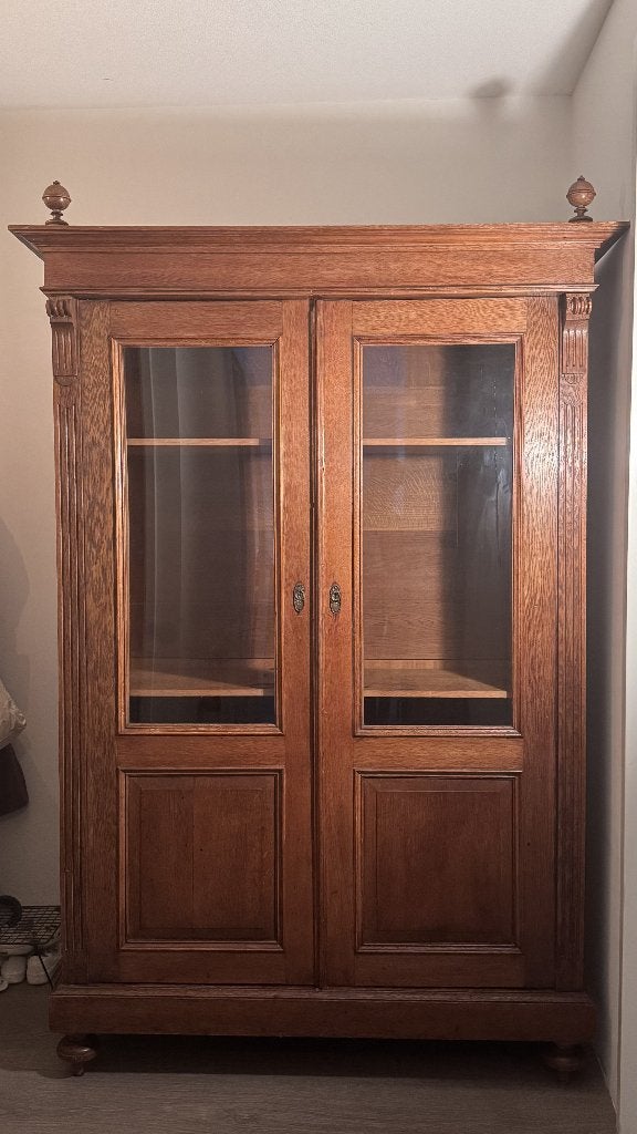 Massief Houten Vitrinekast / Boekenkast, Huis en Inrichting, Kasten | Boekenkasten, Ophalen, 100 tot 150 cm, 200 cm of meer, 25 tot 50 cm
