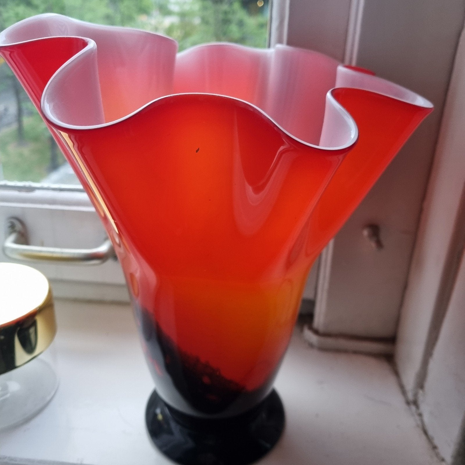 Rode zakdoek vaas, Huis en Inrichting, Ophalen, Zo goed als nieuw, Rood, Glas