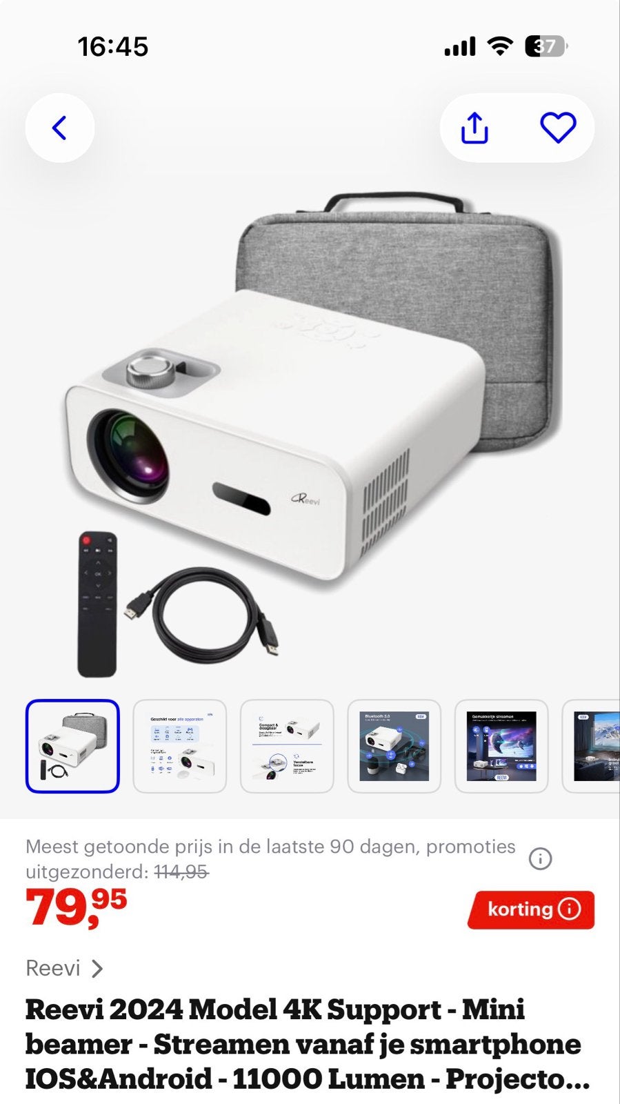 Reevi 2024 Model 4K Mini Beamer - Full HD LED Projector, Ophalen, Nieuw, LED, Full HD (1080)