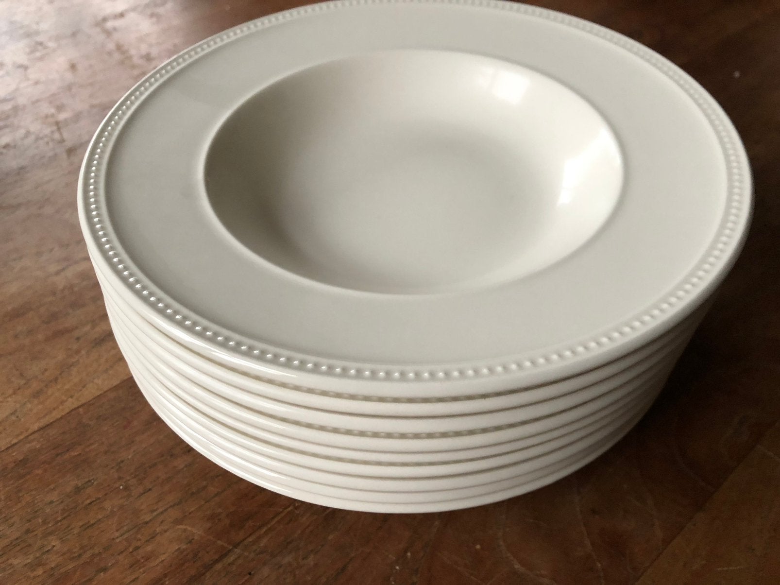 Wedgwood windsor 6 diepe borden 22/23cm glad parel rand, Ophalen of Verzenden, Zo goed als nieuw, Bord(en), Wedgwood